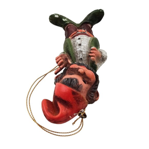 Vintage Gnome Christmas Ornament Elf Dwarf Hand Painted Rustic Holiday Decor - Picture 7 of 9